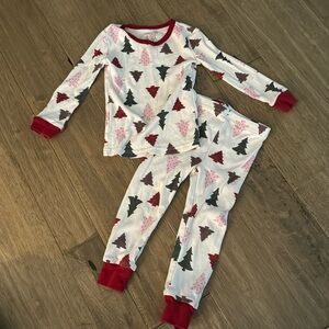 2T PJs with green pink red, Christmas trees, cotton pajama set